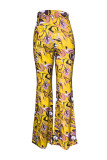 Multicolor Print Elastic Waist Bell Pants