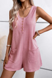 Pink Waffle Sleeveless Pockets Romper