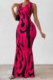 Printed Swing Collar Sleeveless Maxi Dress