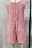 Pink Waffle Sleeveless Pockets Romper