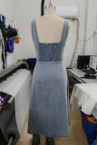Button Up Pockets Denim Dress