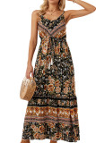 Bohemian Print Drawstring High Waist Slip Maxi Dress
