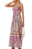 Bohemian Print Drawstring High Waist Slip Maxi Dress