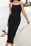 Black Sleeveless Ribbed Knitting Dress