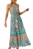 Bohemian Print Drawstring High Waist Slip Maxi Dress