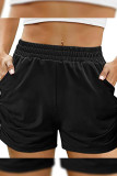 Plain Elastic Waist Side Ruched Pockets Shorts