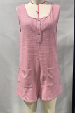 Pink Waffle Sleeveless Pockets Romper