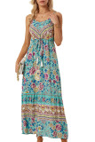 Bohemian Print Drawstring High Waist Slip Maxi Dress