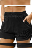 Plain Elastic Waist Side Ruched Pockets Shorts