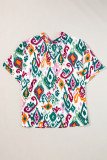 Multicolour Western Print High Neck Bat Sleeve Blouse