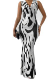 Printed Swing Collar Sleeveless Maxi Dress