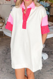 White Stripe Colorblock Patchwork Short Sleeve T Shirt Dress