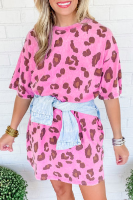 Pink Leopard Mineral Wash Side Pocket Shift Mini Dress