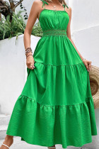Plain Square Neck Lace Splicing Ruffles Slip Maxi Dress