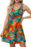 Multicolor Print V Neck Pockets Tank Dress