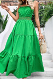 Plain Square Neck Lace Splicing Ruffles Slip Maxi Dress