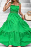 Plain Square Neck Lace Splicing Ruffles Slip Maxi Dress