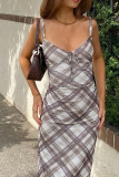 Multicolor Checked Print V Neck Slip Maxi Dress