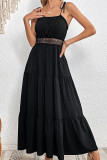 Plain Square Neck Lace Splicing Ruffles Slip Maxi Dress