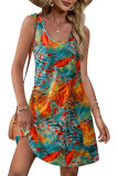 Multicolor Print V Neck Pockets Tank Dress