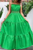 Plain Square Neck Lace Splicing Ruffles Slip Maxi Dress