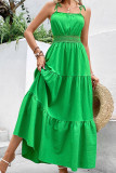 Plain Square Neck Lace Splicing Ruffles Slip Maxi Dress