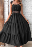 Plain Square Neck Lace Splicing Ruffles Slip Maxi Dress