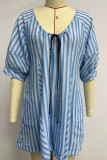 Striped U Neck Front Tie Loose Romper