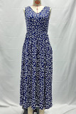 V Neck Printed Pockets Tank Maxi Dress