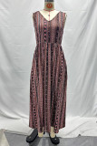 V Neck Printed Pockets Tank Maxi Dress