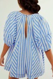 Striped U Neck Front Tie Loose Romper