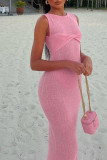 Plain Twisted Bust Knit Maxi Dress