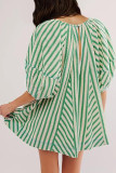Striped U Neck Front Tie Loose Romper