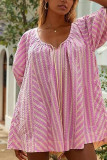 Striped U Neck Front Tie Loose Romper