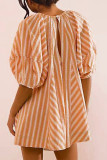 Striped U Neck Front Tie Loose Romper