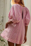 Striped U Neck Front Tie Loose Romper
