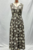 V Neck Printed Pockets Tank Maxi Dress