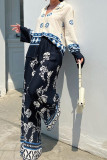Printed High Waist Wide Leg Pants and Top Set