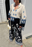 Printed High Waist Wide Leg Pants and Top Set
