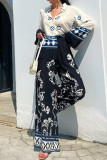 Printed High Waist Wide Leg Pants and Top Set