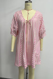 Striped U Neck Front Tie Loose Romper