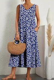 V Neck Printed Pockets Tank Maxi Dress