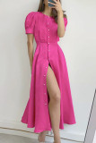 Button Up Split Long Plain Dress