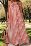 Pink Striped Front Tie Neckline Slip Maxi Dress
