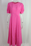 Button Up Split Long Plain Dress