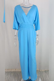 V Neck Half Sleeves Wide Leg Jumpsuit