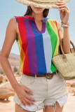 Multicolor Striped Print V Neck Tank Top