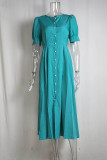 Button Up Split Long Plain Dress