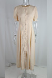 Button Up Split Long Plain Dress