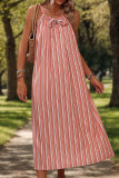 Pink Striped Front Tie Neckline Slip Maxi Dress